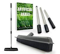 Artificial Grass Brush Astro Turf Brush - Soft Rubber Bristles and 3-Section Stainless Steel Handle, Artificial Grass Rake Rubber Broom + Free Care Guide