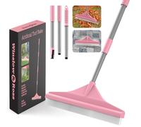 Artificial Grass Brush with Steel Telescopic Handle 82 to 140 CM, Artificial Turf Rake, Garden Carpet Rake for Artificial Grass,Carpet,Lawn Leaves and Debris Remove,Pink