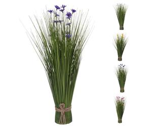 Artificial Grass & Wildflower Bouquet | Freestanding Faux Tall Floral Spray 55cm