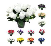 Artificial Grave Flower Pot with Foam Insert - UV-Resistant, Long-Lasting Memorial & Cemetery Flowers for Grave Displays, Home & Garden, Weatherproof Faux Floral Arrangement (White)