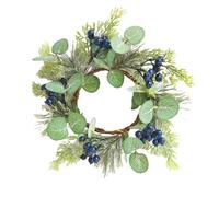 Artificial Green Eucalyptus Leaves Wreaths Blue Berry Candle Rings Wreaths 30CM Small Wreath Pillar Candle Holder for Wedding Valentine's Day Home Door Tabletop Decoration (Green)