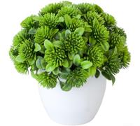 Artificial Green Potted Plants With Realistic Grass Ball Design For Home Office Desk Shelf Tabletop Decoration No Water Needed Plastic Fake Flower Pot Green 17x16cm(C)