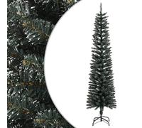 Artificial Green/White PVC Steel Slim Christmas Tree w/ Stand 210x58cm Snowy Set