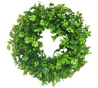 Artificial Green Wreath 45cm Four-Leaf Clover Wreath Boxwood Wreath Hanging Wreath for Front Door Wall Window (Green, 45cm)