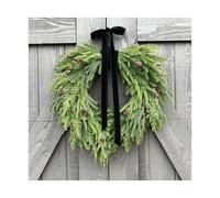 Artificial Greenery for decorat, Elegant Waterfall Cedar Christmas Wreath Gift, Neutral Winter Green Wreath with Velvet Bow Real Touch Garland for Front Door Decorating