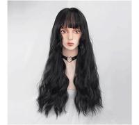 Artificial Hair Black Wig Resistant Fiber Wigs Natural Long Wavy Curly Elegant Fluffy Pastel Classic Women for Daily Use with Bangs Comfortable