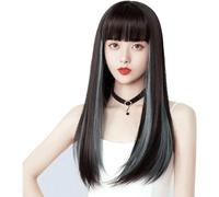 Artificial Hair Long Straight Wig Hair with Bangs Girls Synthetic for Daily Use Daily Silky Resistant Fiber Wigs Natural Dye Grey Color Comfortable