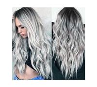 Artificial Hair Refreshing Wig 5.5in Long Wavy Wig Silver Black Gradient Wigs Long Wavy Fluffy Realistic Pastel Heat Resistant Fiber Wigs Comfortable
