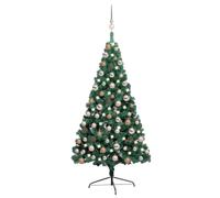 Artificial Half Pre-Lit Christmas Tree with Rose Gold Bauble Set - Green 120 cm