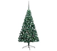 Artificial Half Pre-Lit Christmas Tree with White & Grey Baubles - Green 150 cm