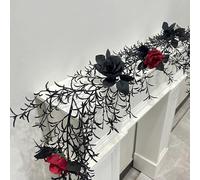 Artificial Halloween Dead Branch Garland Decorations,Artificial Rose, Black Decorative Flower Vine Door Hanging, Festive Atmosphere Arrangement, Vine Circle Wall Hanging 180cm