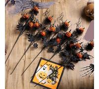Artificial Halloween Pumpkins Bouquet 5 Pack Black Floral Stems Desktop Centerpieces Fall Leaves Party Ornaments for Home Vase and Offices