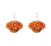Artificial Hanging Basket Autumn Flowers Weather-Resistant Lifelike Vibrant | Plastic material Lifelike appearance Suitable for porch balcony garden No watering needed 1 or 2 pieces