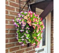Artificial Hanging Basket Flowers Plants Garden Pot Ivy Leaf Fern Foliage Rose - 1 Hanging Basket
