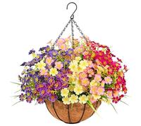 Artificial Hanging Basket With Flowers, Fake Hanging Flowers In Basket, Multicolore Silk Artificial Eucalyptus Magnolia Flower Chain Hanging Ornaments Indoor Outdoor Decor for Garden Wedding