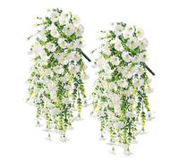 Artificial Hanging Baskets,Natural & Realistic Artificial Morning Glories Hanging Flowers - Waterproof Silk Decor for Patio, Balcony, Garden Wall - Indoor/Outdoor Fade-Proof Faux Plants (White)