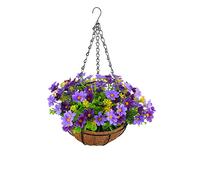 Artificial Hanging Baskets Outdoor, Fake Hanging Baskets Artificial Flowers Flowerpot, DIY Artificial Outdoor Plants and Flowers Hanging Front Door Plants for Outdoor Outside Garden (I)