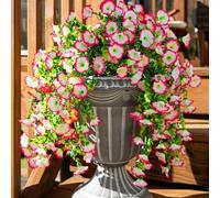 Artificial Hanging Flower Baskets,Eucalyptus Morning Glory Flowers Fake Silk Hanging Plants,Uv Resistant Lifelike Morning Glory Artificial Flowers, Fake Vines for Wedding Garden Yard Home Decor