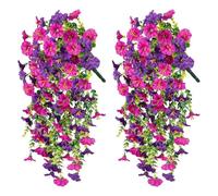 Artificial Hanging Flower Baskets,Eucalyptus Morning Glory Flowers Fake Silk Hanging Plants,Uv Resistant Lifelike Morning Glory Artificial Flowers, Fake Vines for Wedding Garden Yard Home Decor