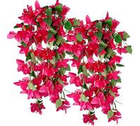 Artificial Hanging Flowers 28.35" Silk Bougainvillea UV Resistant Faux Flower Greenery Vines for Home Garden Porch Eave Wedding Wall Indoor Outdoor Decor (Fuchsia - Pack of 4)