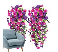 Artificial Hanging Flowers, 2pcs Indoor Outdoor Faux Petunias, Colorful UV Resistant Weatherproof Simulated Everlasting Plants For Window Box Planter Patio Walkway Garden Porch Pot Vase