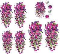 Artificial Hanging Flowers, 69 Heads UV Resistant Artificial Outdoor Flower, Faux Silk Morning Glory,Faux Silk Morning Glory Hanging Plants,for Outdoor Home Porch Patio Garden Decor, 2/6 Pack (A,6)