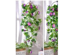 Artificial Hanging Flowers, Fake Flowers Hanging Basket Plant Flower Hanging Plants Flower Bouquet for Garden Wall Outdoor Inside Decoration (Morning Glory Purple)
