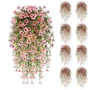 Artificial Hanging Flowers Fake Plants Outdoor, Faux Silk Violet Vine Flower for Outdoor Indoor Decor , UV Resistant Realistic Hanging Petunias Plants for Porch Home Patio Balcony Yard (8PCS, pink)