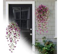 Artificial Hanging Flowers for Outdoor Spring Decoration Flower Fake EucalyptusFaux Blossoms Leaves UV Resistant,4PCS Artificial Bloom for Yard Home Decor(Purple)