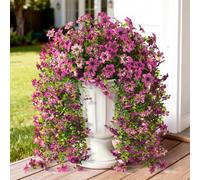Artificial Hanging Flowers for Outdoors, 2 Pcs Fake Hanging Flowers Spring Summer Decor, UV Resistant Faux Artificial Outdoor Plants for Planter Front Door Porch Patio Garden Yard(Gradient Purple Red)