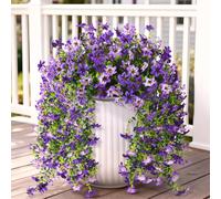 Artificial Hanging Flowers for Outdoors, 2 Pcs Fake Hanging Flowers Spring Summer Decor, UV Resistant Faux Artificial Outdoor Plants for Planter Front Door Porch Patio Garden Yard(Gradient Purple)