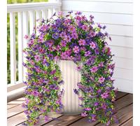 Artificial Hanging Flowers for Outdoors, 2 Pcs Fake Hanging Plant Spring Summer Decor, UV Resistant No Fade Realistic Faux Flower for Front Door Porch Planter Patio Garden Yard(Double Purple)