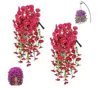 Artificial Hanging Flowers for Outdoors,2 PCS Faux Silk Morning Glory with Eucalyptus Leaves,UV Resistant Hanging Artificial Morning Glory Vine,Home Decor for Spring Garden Porches