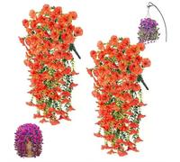 Artificial Hanging Flowers for Outdoors,2 PCS Faux Silk Morning Glory with Eucalyptus Leaves,UV Resistant Hanging Artificial Morning Glory Vine,Home Decor for Spring Garden Porches