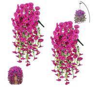 Artificial Hanging Flowers for Outdoors,2 PCS Faux Silk Morning Glory with Eucalyptus Leaves,UV Resistant Hanging Artificial Morning Glory Vine,Home Decor for Spring Garden Porches