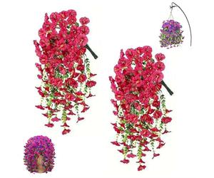 Artificial Hanging Flowers for Outdoors,2 PCS Faux Silk Morning Glory with Eucalyptus Leaves,UV Resistant Hanging Artificial Morning Glory Vine,Home Decor for Spring Garden Porches