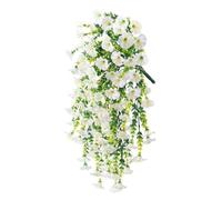 Artificial Hanging Flowers, Morning Glory Vine with Bendable Stems for Indoor Outdoor Decor - Balcony, Wedding, Porch (29.5in) White Wisteria Style (White)
