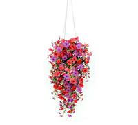 Artificial Hanging Flowers with Pot and Macrame Plant Hanger, UV-Resistant Artificial Hanging Plants Flowers Bouque Plastic Flower Decorative for Home Garden Wedding Porch Window Decor