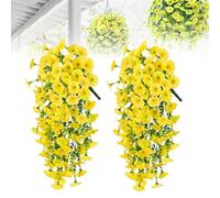 Artificial Hanging Morning Glory Flowers, 2025 New Silk Morning Glory, Realistic Faux Flowers for Wedding Decor, Premium Eucalyptus Leaves for Home Decor (Yellow)