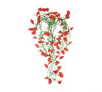 Artificial Hanging Morning Glory with Lifelike Texture and Eucalyptus Greenery for Seasonal and Permanent Outdoor Indoor Display (red)