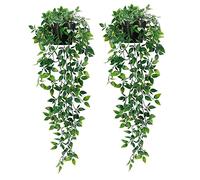 Artificial Hanging Plants,2 Pack Fake Hanging Plants with Pot,Greenery Faux Fake Ivy Decor, Fake Potted Plants for Home Indoor Outdoor Wall Patio Office Table Shelf Aesthetic Decor (A)