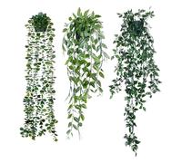 Artificial Hanging Plants 3 Pack Eucalyptus Potted Greenery Faux Mandala Vine