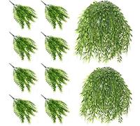 Artificial Hanging Plants, Fake Vines Plastic Ivy Greenery Christmas Decorations Garland Faux Weeping Willow Vine Grass Outdoor Indoor Home Garden Party Wedding Bedroom Wall Decor - Green 8 Pack