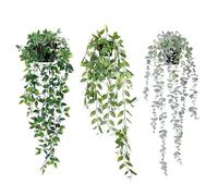 Artificial Hanging Plants with Pot, Fake Vines Plants, Faux Fake Indoor Trailing Plants Decor, Eucalyptus Peas Mandala, for Home Bathroom Garden Office Wedding Wall Decoration Outdoor Gift (3)