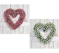 Artificial Hanging Rose Heart Topiary Wreath, 42cm in Diameter, 30cm Length Chain (white or pink to choose from) (PINK)