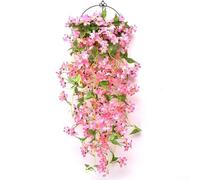 Artificial Hanging Silk Flower Vine Jasmine Morning Glory Realistic Decor Indoor Outdoor Wedding Party Office Garden 100cm Washable Easy to Install Pink White Blue Purple Red(winter jasmine Pink)