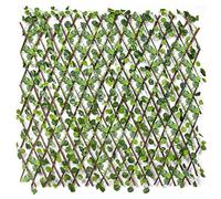 Artificial Hedge with Natural Willow Wood Trellis Stretchy Ivy Leaf Pattern 90x180 cm
