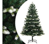 Artificial Hinged Christmas Tree 180cm Green & White Flocked PE Tips Metal Stand