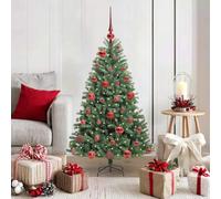 Artificial Hinged Christmas Tree, Green 120 cm PVC and Metal, Pre-Lit with 150 Warm White LED Lights, Durable Indoor Outdoor Holiday Decor, Easy Assembly