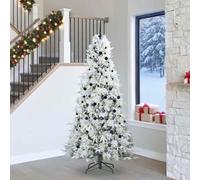 Artificial Hinged Christmas Tree, White 240 cm PE PVC, Modern Cone Shape Design, Pre-Lit with 300 Warm White LED Lights, USB Powered for Indoor Outdoor Festive Decor